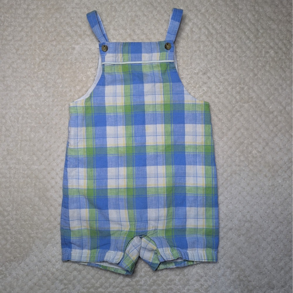 Janie‎ and Jack Linen Blend Plaid Shortall Romper 18–24 Month